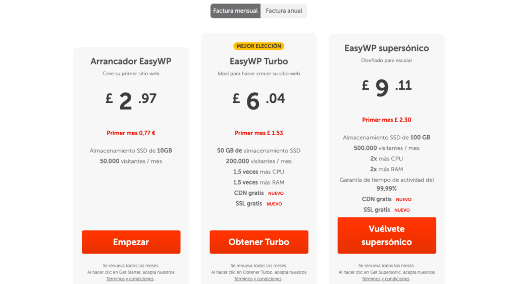 EasyWP página de precios