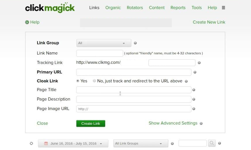 ClickMagick crear enlace de seguimiento