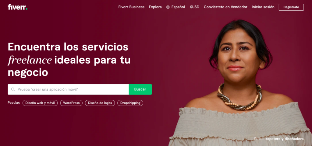 Página principal de Fiverr en español