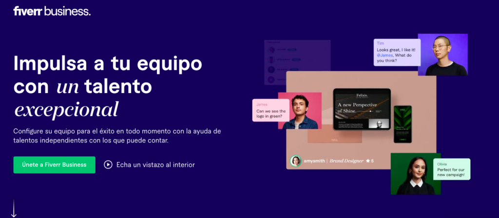 Fiverr Business página principal en español