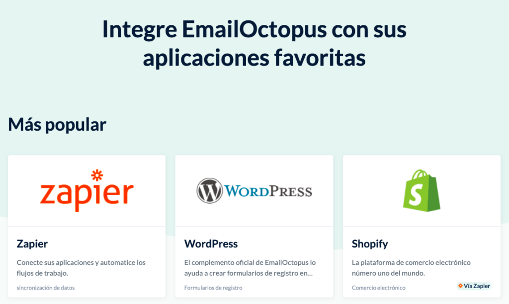 EmailOctopus Integraciones Español