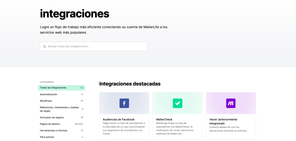 MailerLite Integraciones en español