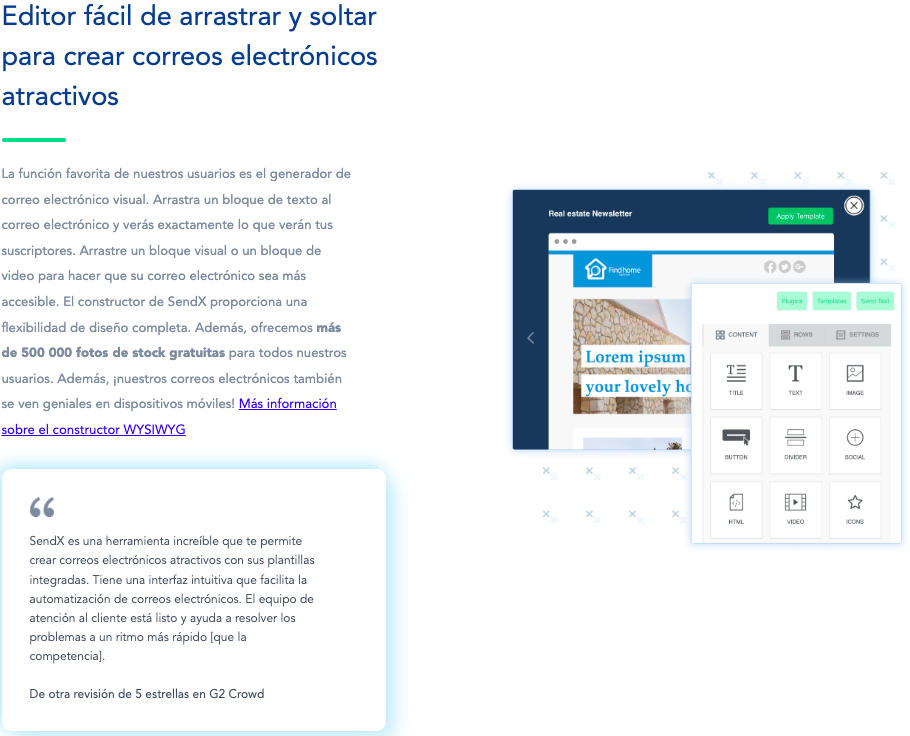 SendX Editor Arrastrar y Soltar Español